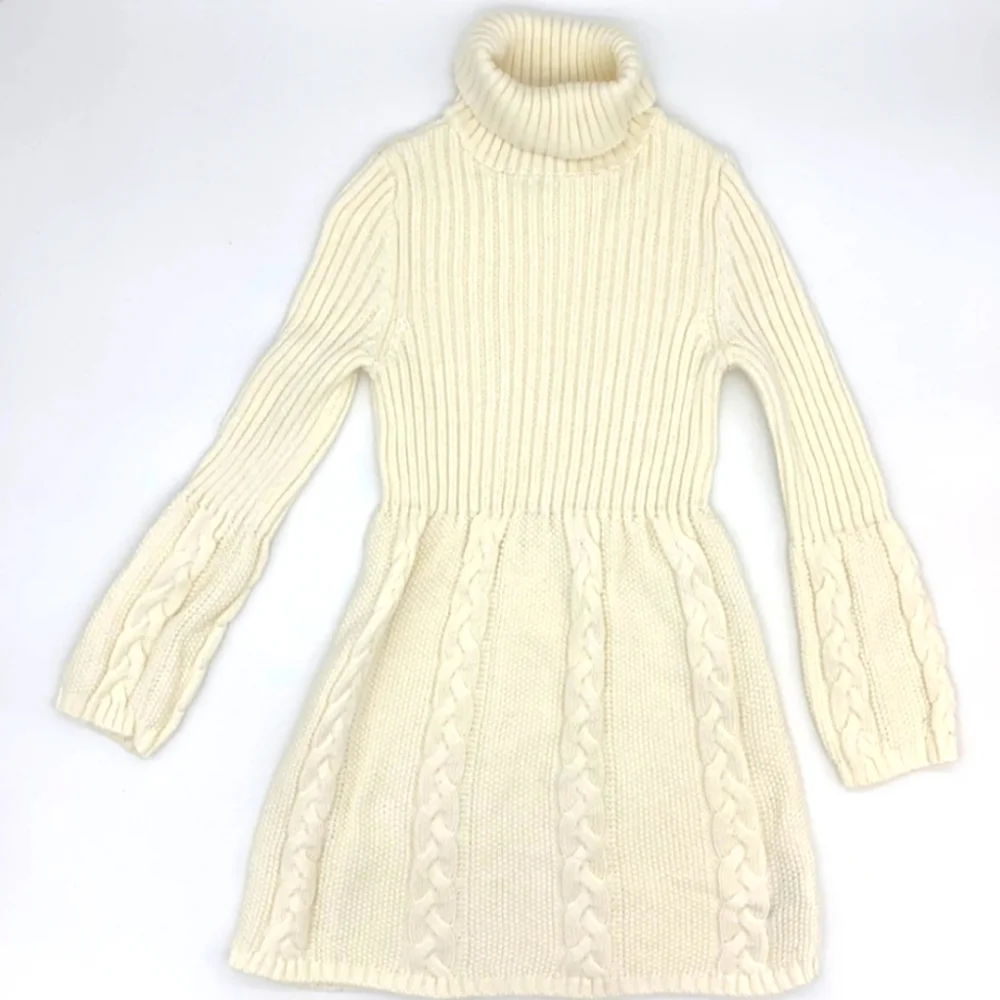 Cable Knit Sweater Dress Ivory White Cozy Aesthetic Midi Holiday Colder Days NEW
